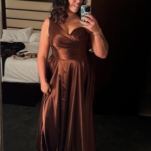 A-line one shoulder chocolate evening gown/dress